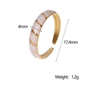 Adjustable vintage gold stainless steel ring with 4mm wide pink enamel spiral texture