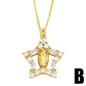 Gold star necklace with Mary pendant and white zircon stones in high quality finish