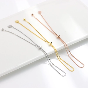 Adjustable S925 sterling silver box chain bracelets in silver gold and rose gold finishes
