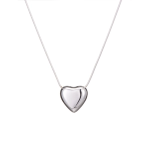Polished silver heart pendant necklace with elegant snake chain for women