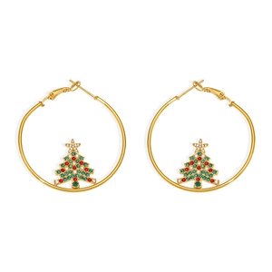 18k gold plated hoop earrings with colorful zircon Christmas tree pendants for women
