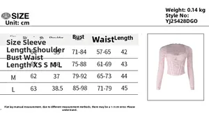 Detailed size chart for lace long sleeve top including bust and waist measurements