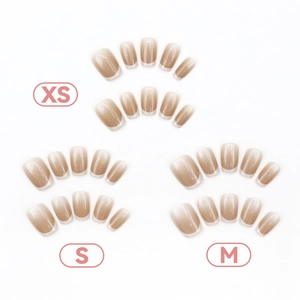 Square press-on nails with pearl shimmer, French blush gradient design in XS, S, M sizes