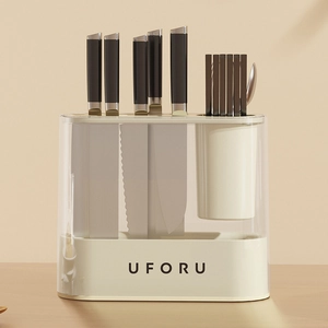 UFORU multifunctional kitchen knife holder and cutlery organizer with transparent top