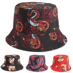 Cappello Alla Pescatora Reversibile Poliestere Cotone Dragone Cinese Pesce Koi Cartone Animato Mucca Stampa Protezione Solare