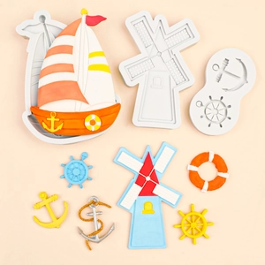 Marine theme silicone mold set featuring sailboat anchor and rudder for resin craft decor