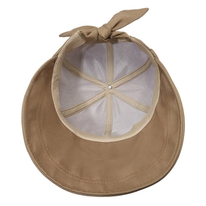 Women's wide brim sun hat in khaki cotton with breathable mesh lining and bow detail