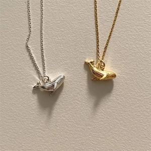 Whale Pendant Necklace 925 Sterling Silver Minimalist Dainty Animal Jewelry Gift For Women Korean Style