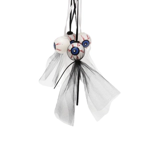 Creepy Halloween eyeball ornaments with red veins and black mesh veil for scary party decor
