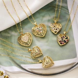 Elegant Hollow Heart Pendant Necklace Copper Colorful White Zircon Micro Pave Fashion Jewelry For Women