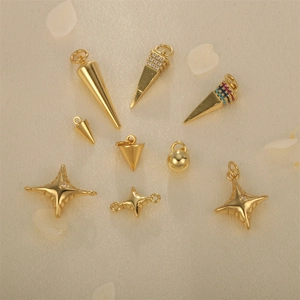 Geometric Cone Star Pyramid DIY Jewelry Charms Copper Gold Plated With Zircon Micro Inlaid For Necklace Earring Making