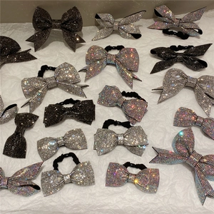 Sparkly Rhinestone Bowknot Hair Accessories Full Crystal Bow Hair Clips And Elastic Ties For Women Elegant Decoration