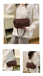 Detailed views of the vintage brown leather shoulder bag from front, side and back angles