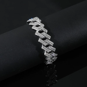 Luxurious silver iced-out Cuban link bracelet for men featuring sparkling full rhinestones