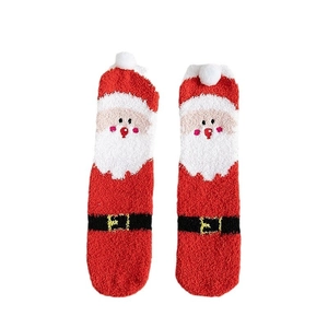 Chaussettes de Noël en peluche rouge et blanc en polaire corail pour l'hiver