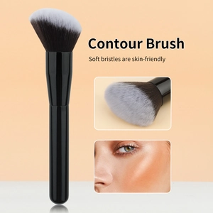 Angled contour brush with soft synthetic bicolor bristles and sleek black handle