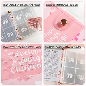 Pink A5 PVC 100 day money saving challenge binder with waterproof cover and tracker