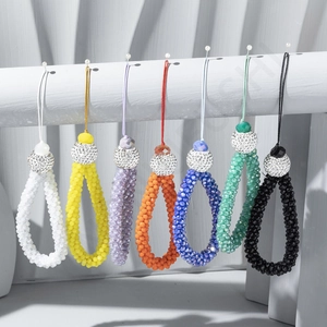 Beaded Phone Lanyard Wrist Strap Glass Beads With Rhinestone Ball Anti-lost Mobile Phone Charm Accessory