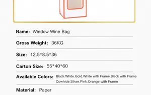 Détail du sac cadeau vin 12,5x8,5x36cm avec fenêtre transparente et spécifications