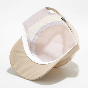 Khaki mesh army cap with adjustable metal buckle and breathable panels for outdoor sun protection