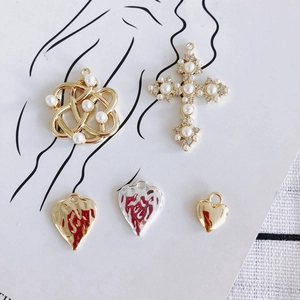 DIY alloy heart and cross pendants with pearls for elegant jewelry making