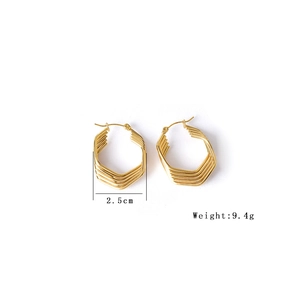 Golden multi-layer hexagonal hoop earrings with geometric design and 2.5cm diameter size