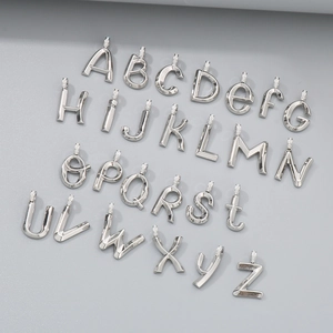 Set of 26 silver stainless steel A-Z alphabet pendants with sparkling rhinestone accents