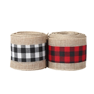 5m Burlap Christmas ribbons in black-white and red-black checkered patterns for holiday decor