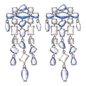 Elegante lange Quasten-Ohrringe mit blauen Zirkonia und quadratischen Kristallen