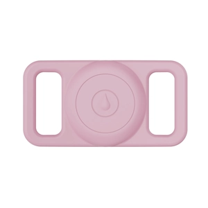 Pink silicone AirTag protective case with double integrated loops for pet collars