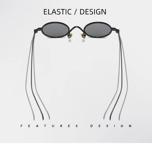 Makro-Detail der Retro-Punk-Sonnenbrille zeigt das flexible elastische Metallbügel-Design