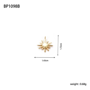 Detailed view of a golden starburst pendant with dimensions 1.72cm by 1.43cm