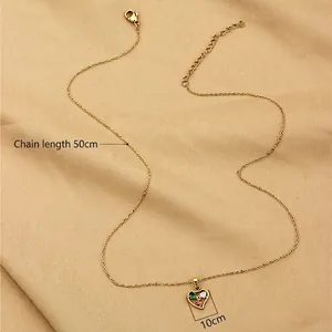 Minimalist gold heart pendant necklace with multi-color zircon stones and 50cm chain