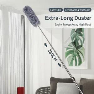 Microfiber Duster Extendable Stainless Steel Long Pole Bendable Head Washable Cleaning Tool For High Ceilings Fan Cobwebs