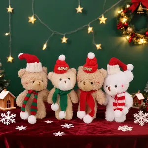 Christmas Plush Bear Keychain Pendant Cute Blush Teddy Bear With Knitted Hat Scarf Soft Stuffed Doll Festive Bag Ornament