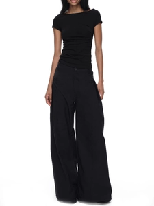Ensemble haut moulant noir à épaules dénudées et pantalon large à taille haute pour femmes