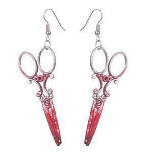 Bloody scissor drop earrings in silver and red for Halloween party gothic jewelry