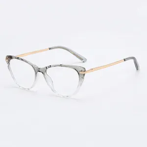 Cat eye TR90 metal glasses frame with grey marble texture and blue light blocking lenses