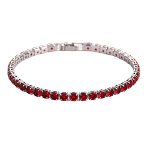 Men and women hip-hop tennis bracelet in silver with square-cut red zircon stones