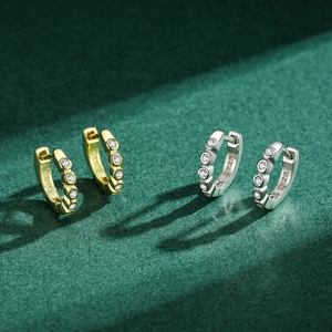 S925 sterling silver hoop earrings with white zircon in gold and silver finishes