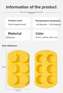 Silicone fruit mold details showing temperature range from -40 to 230 degrees Celsius