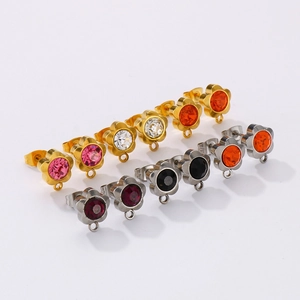 Floral flower titanium steel stud earrings with colorful crystals and hanging loops