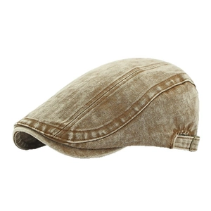 Retro washed cotton denim ivy cap in light brown with adjustable side metal buckle strap