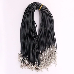 Bulk bundle of black wax cord necklaces with silver lobster clasps and extension chains