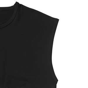 Close-up of black sleeveless vest showing clean neckline and high-quality knit cotton fabric