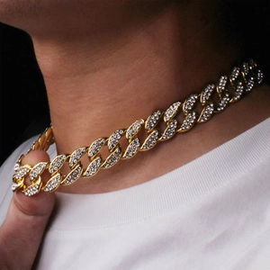 Iced Out Cuban Link Necklace Alloy Rhinestone Chain Hip Hop Streetwear Luxury Fashion Jewelry For Men Women