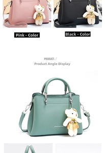 Details zur Handtasche aus mattem Leder mit Bärenanhänger und verschiedenen Farboptionen