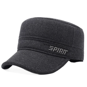 Winter flat top cadet hat for men featuring warm ear protection and spirit embroidery