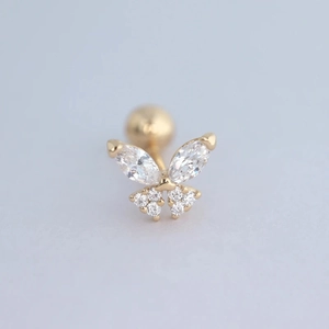 Elegant gold butterfly S925 silver stud earring with sparkling cubic zirconia crystals