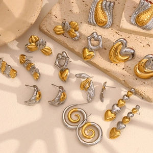 Boucles D'oreilles Puces En Acier Inoxydable Bicolore Plaqué Or 18K Géométrique Coeur Fleur Bijoux Tendance Pour Femmes